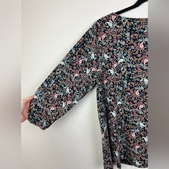 J.Jill Women's Large PETITE 3/4 Sleeve Pima Cotton Top Blouse Autumnal Floral - Picture 11 of 13